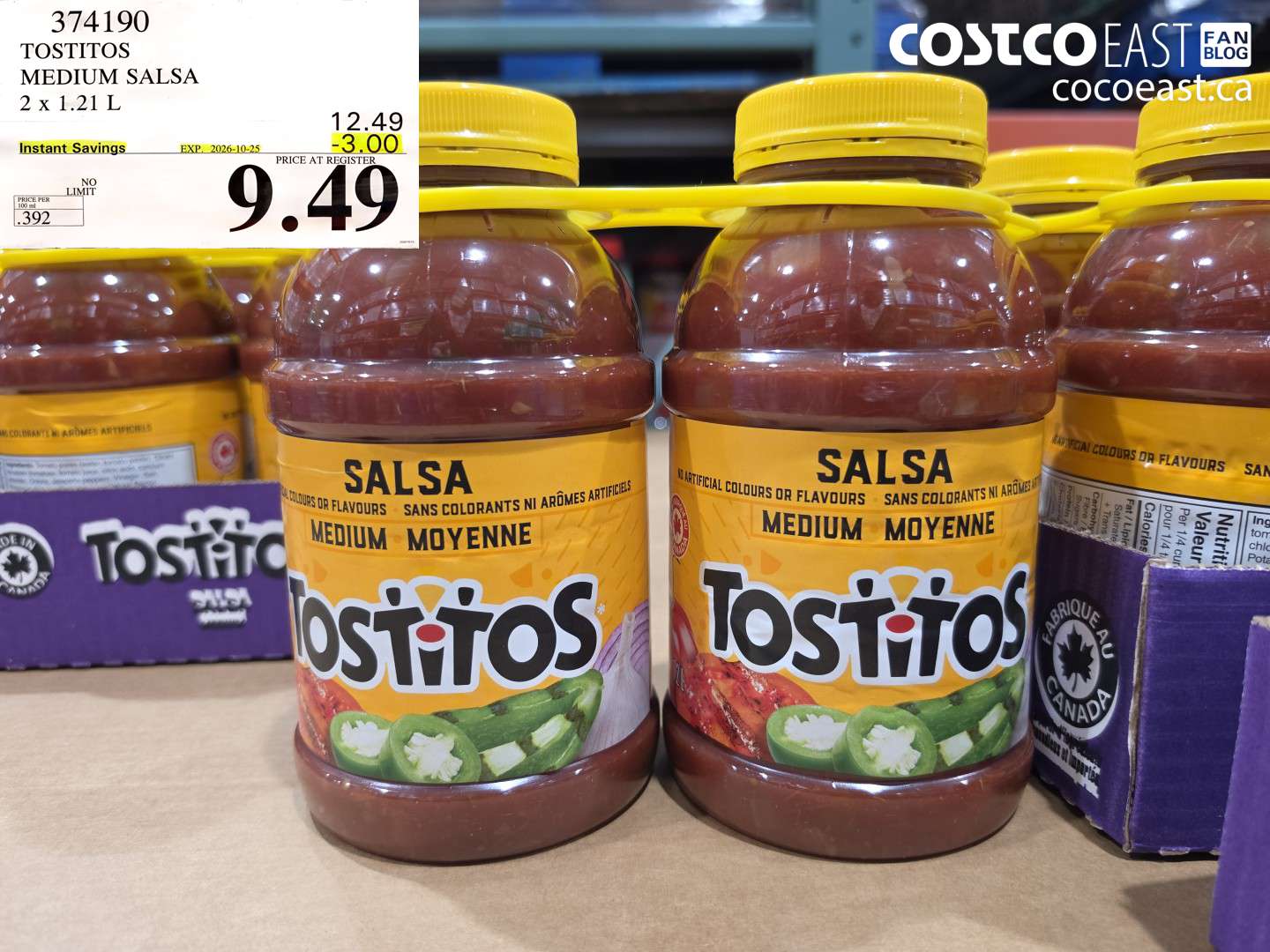 374190 TOSTITOS MEDIUM SALSA 2 X 1.21 L ($3.00 INSTANT SAVINGS EXPIRES ON 2026-10-25) $9.49