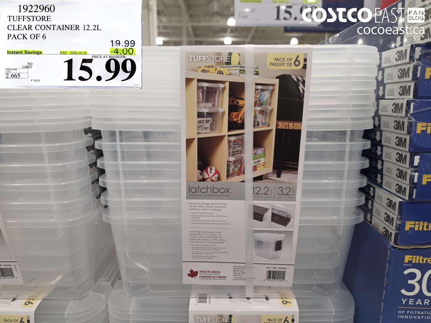 1922960 TUFFSTORE CLEAR CONTAINER 12.2L PACK OF 6 ($4.00 INSTANT SAVINGS EXPIRES ON 2026-10-18) $15.99