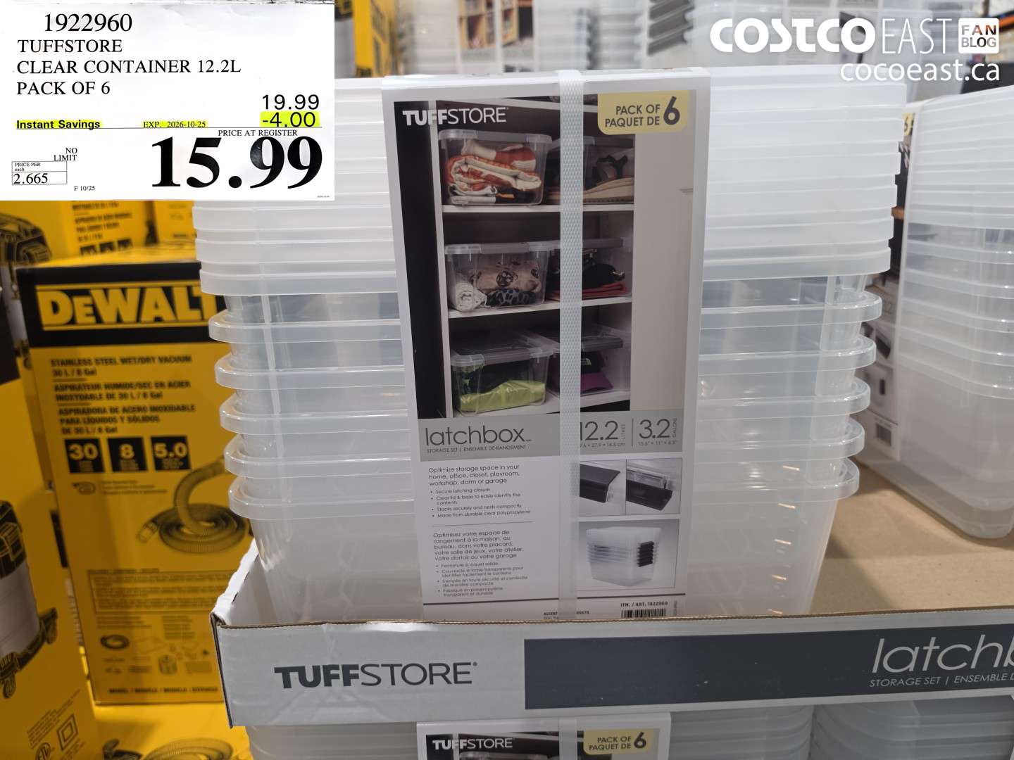 1922960 TUFFSTORE CLEAR CONTAINER 12.2L PACK OF 6 ($4.00 INSTANT SAVINGS EXPIRES ON 2026-10-25) $15.99