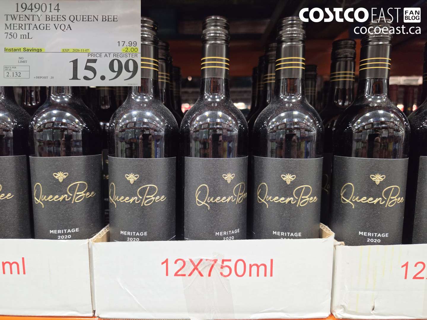 1949014 TWENTY BEES QUEEN BEE MERITAGE VQA 750 ML ($2.00 INSTANT SAVINGS EXPIRES ON 2026-11-07) $15.99
