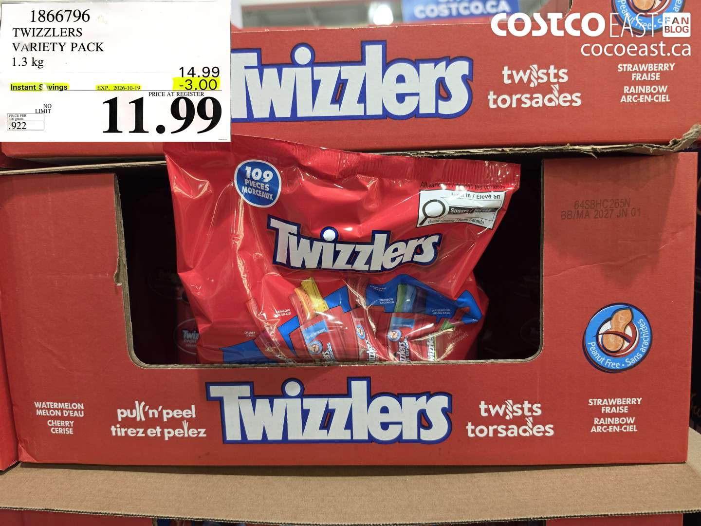 1866796 TWIZZLERS VARIETY PACK 1.3 KG ($3.00 INSTANT SAVINGS EXPIRES ON 2026-10-19) $11.99
