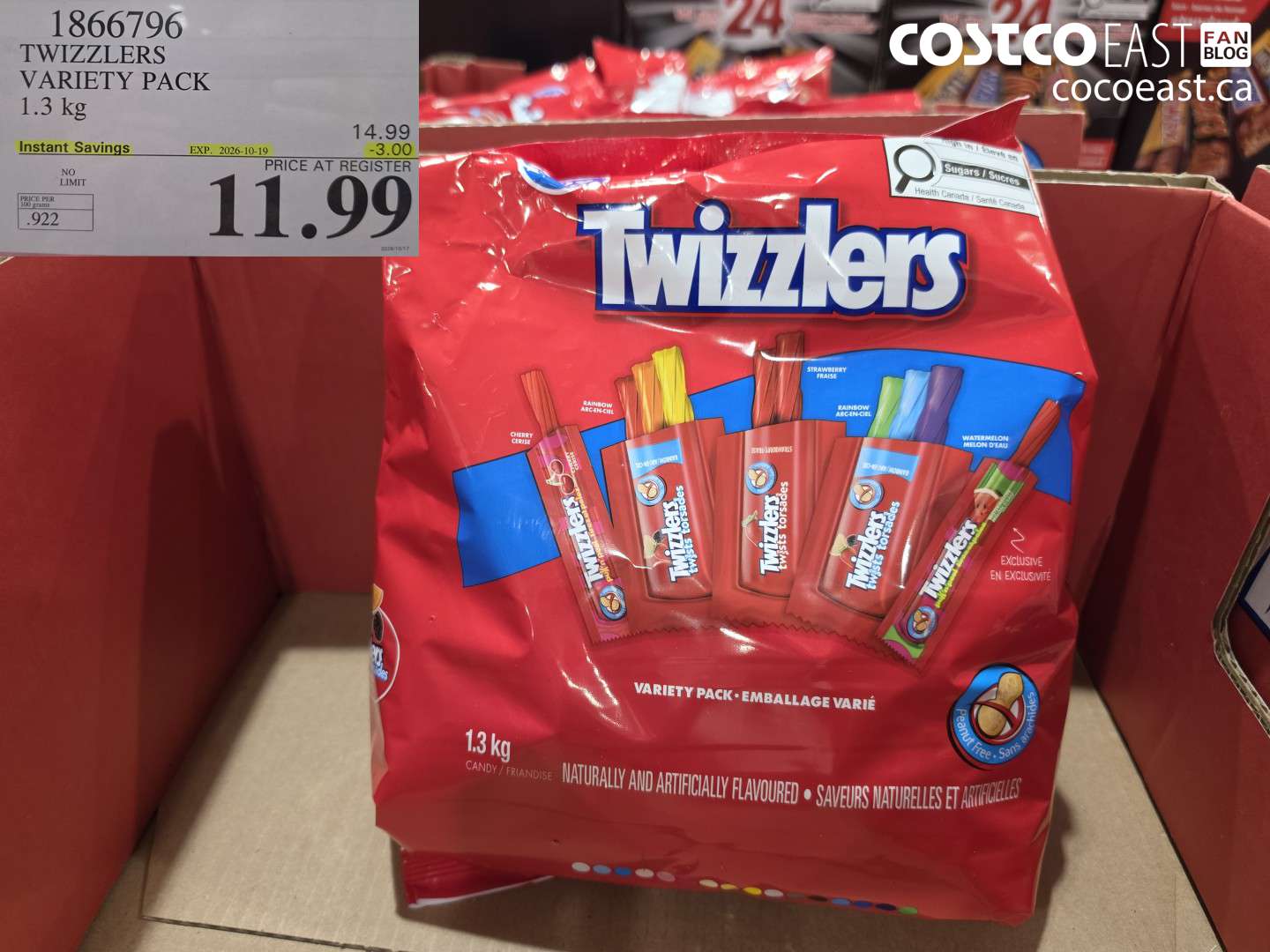 1866796 TWIZZLERS VARIETY PACK 1.3 KG ($3.00 INSTANT SAVINGS EXPIRES ON 2026-10-19) $11.99