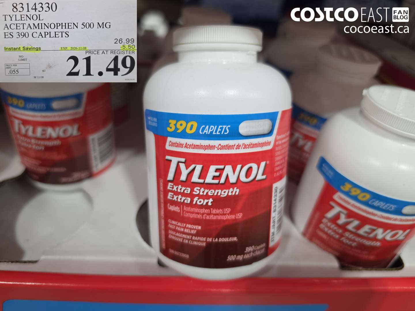 8314330 TYLENOL ACETAMINOPHEN 500 MG ES 390 CAPLETS ($5.50 INSTANT SAVINGS EXPIRES ON 2026-11-08) $21.49