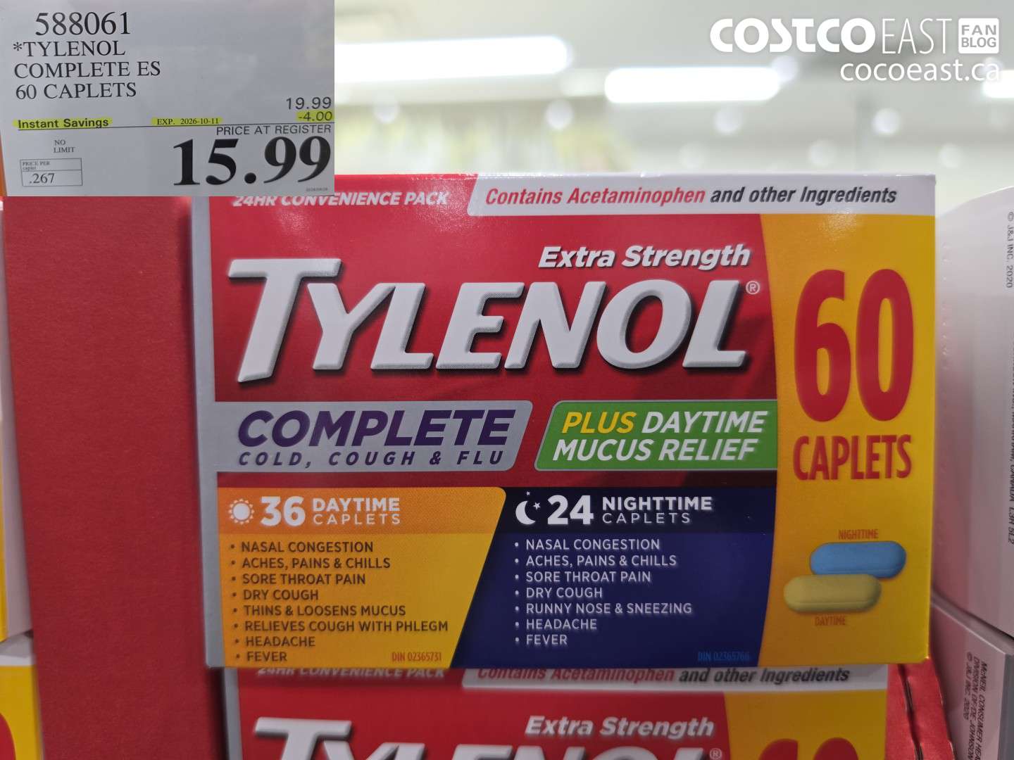 588061 TYLENOL COMPLETE ES 60 CAPLETS ($4.00 INSTANT SAVINGS EXPIRES ON 2026-10-11) $15.99