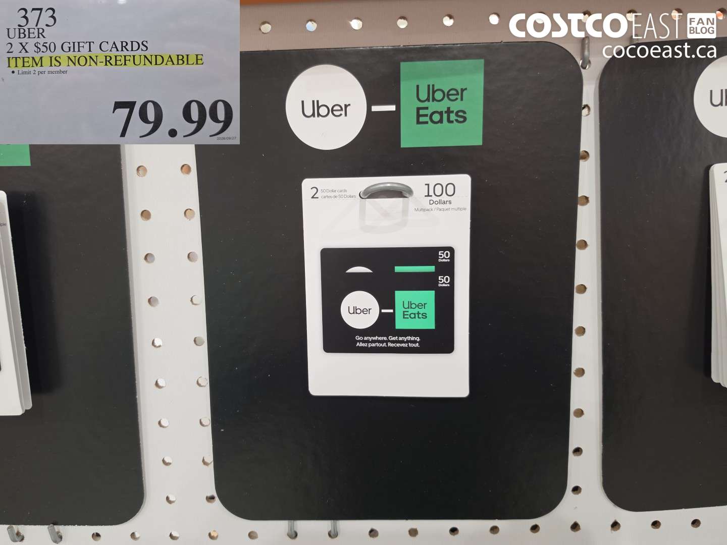 373 UBER 2 X $50 GIFT CARDS $79.99