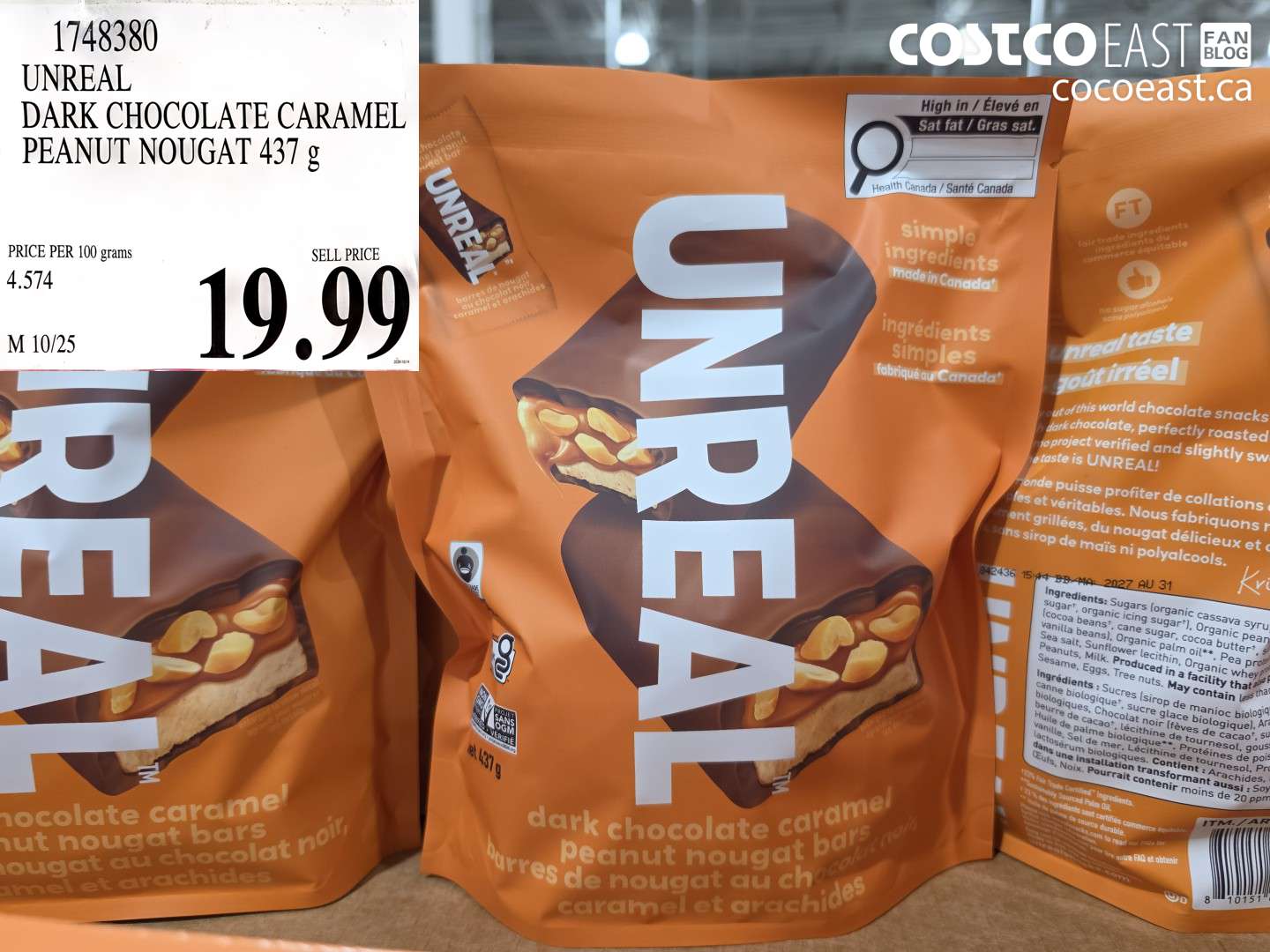 1748380 UNREAL DARK CHOCOLATE CARAMEL PEANUT NOUGAT 437 G $19.99