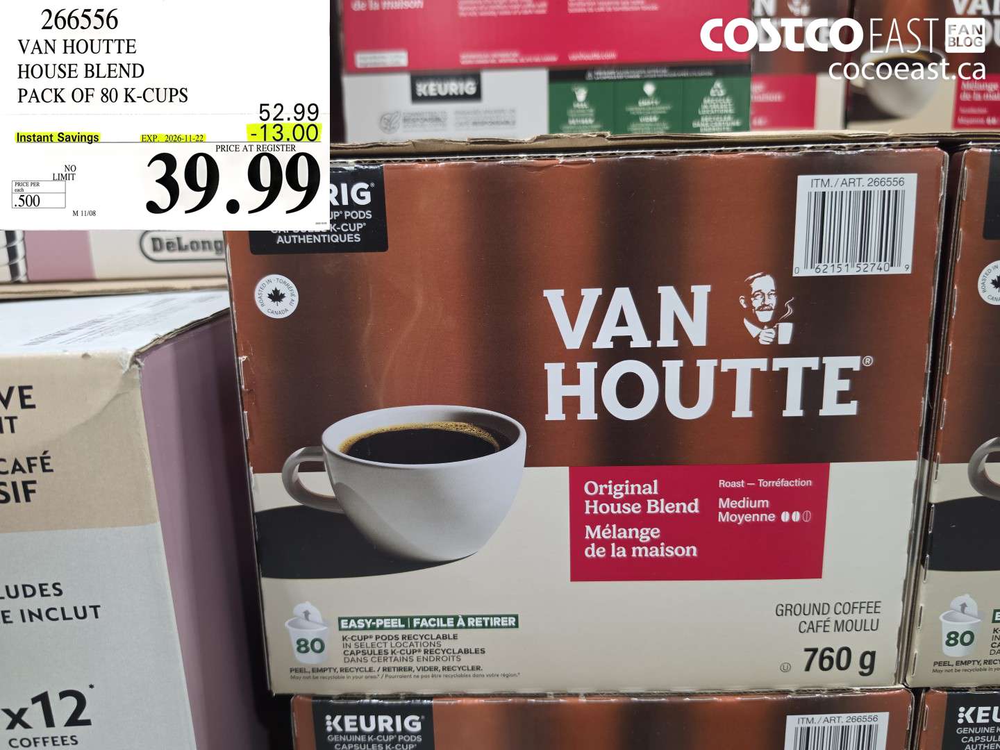 266556 VAN HOUTTE HOUSE BLEND PACK OF 80 K-CUPS ($13.00 INSTANT SAVINGS EXPIRES ON 2026-11-22) $39.99