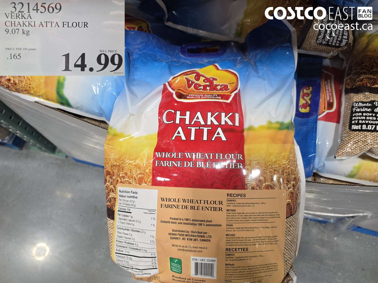 3214569 VERKA CHAKKI ATTA FLOUR 9.07 KG $14.99