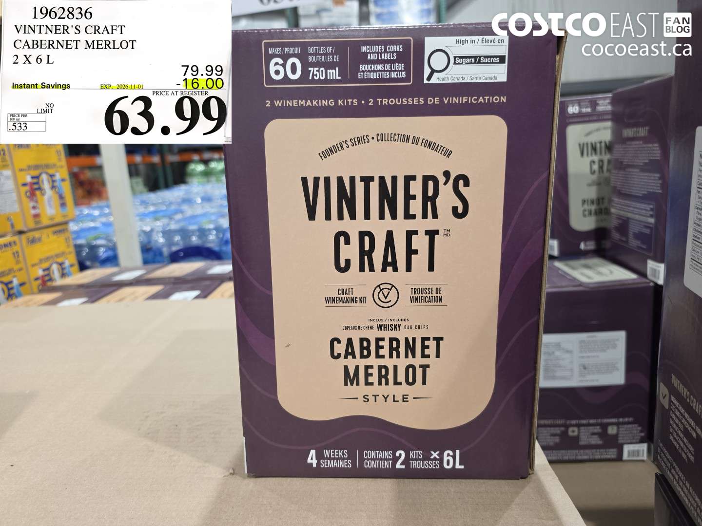 1962836 VINTNER'S CRAFT CABERNET MERLOT 2 X 6 L ($16.00 INSTANT SAVINGS EXPIRES ON 2026-11-01) $63.99