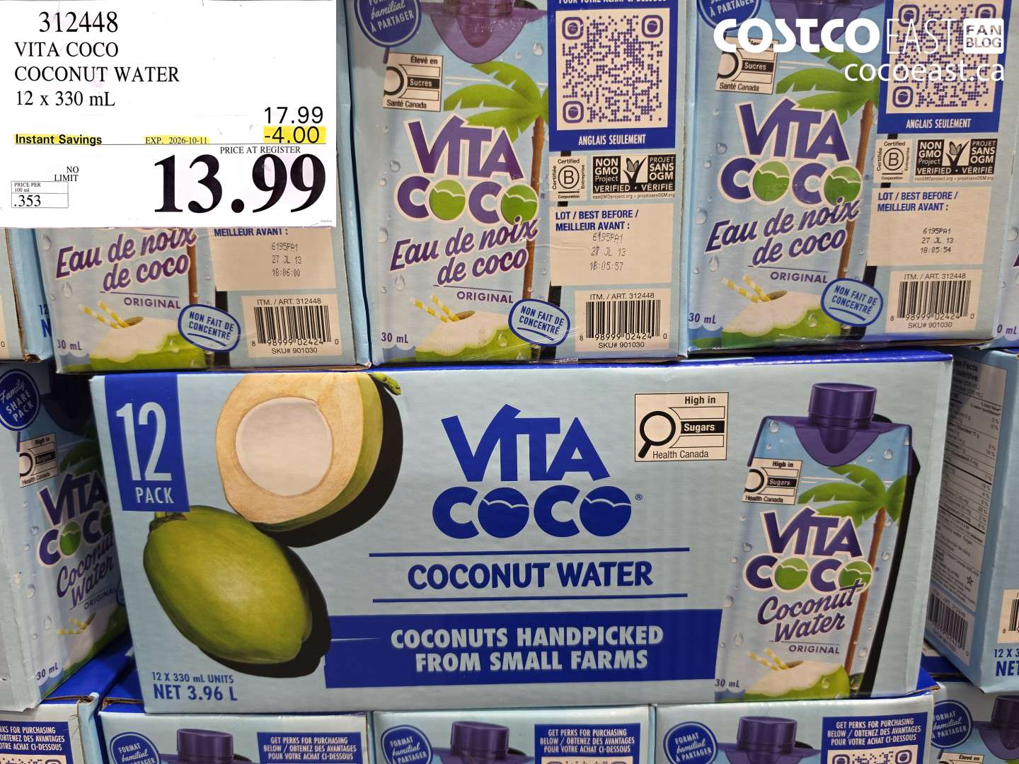 312448 VITA COCO COCONUT WATER 12 X 330 ML ($4.00 INSTANT SAVINGS EXPIRES ON 2026-10-11) $13.99