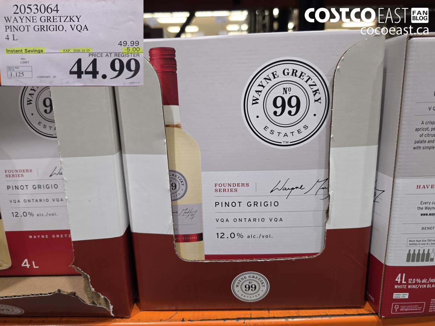 2053064 WAYNE GRETZKY PINOT GRIGIO, VQA 4 L ($5.00 INSTANT SAVINGS EXPIRES ON 2026-10-25) $44.99