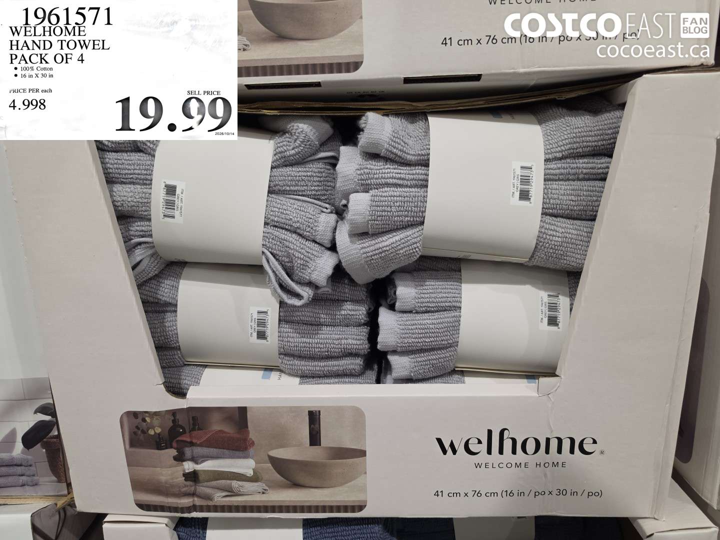 1961571 WELHOME HAND TOWEL PACK OF 4 $19.99