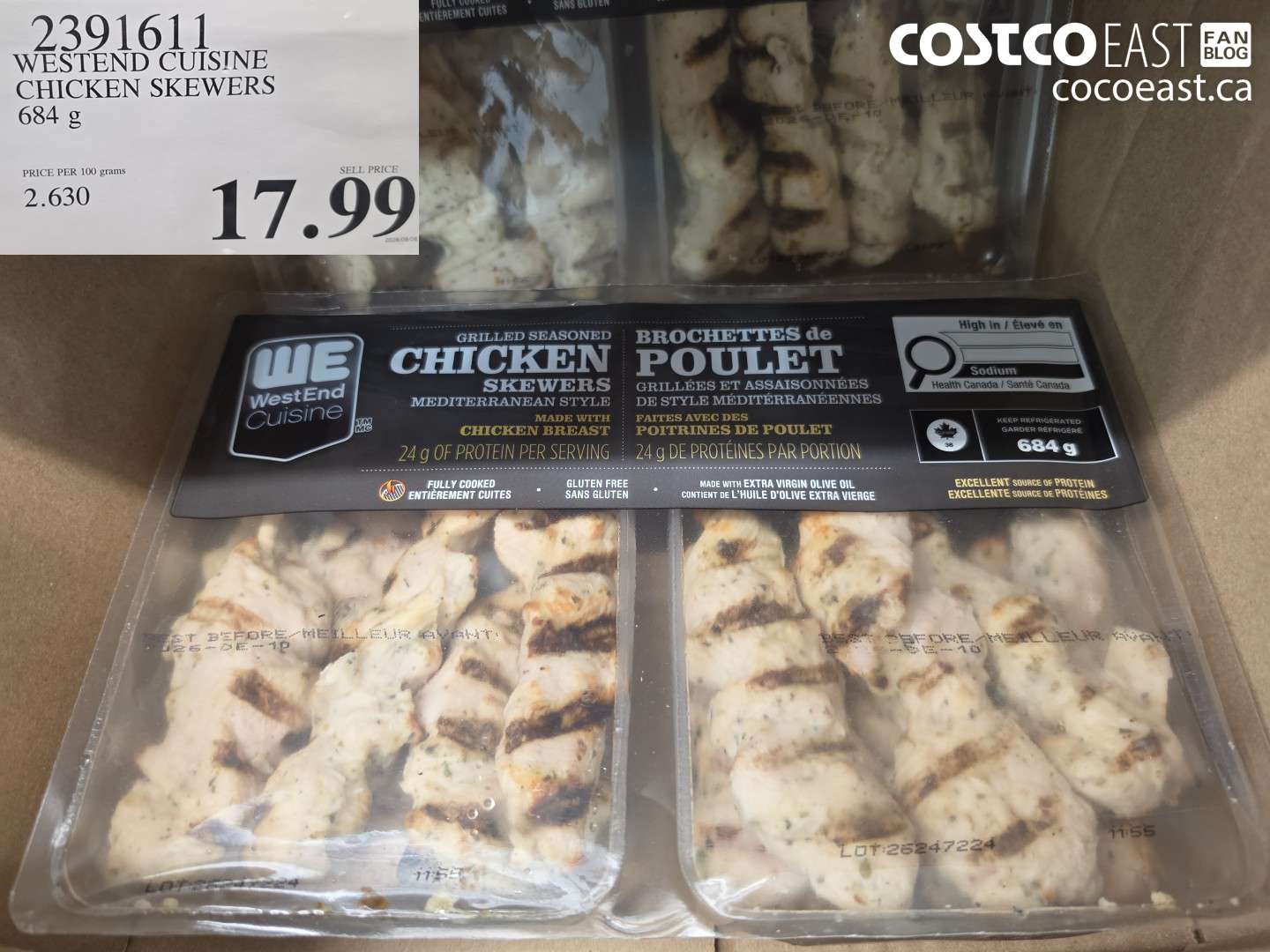 2391611 WESTEND CUISINE CHICKEN SKEWERS 684 G $17.99