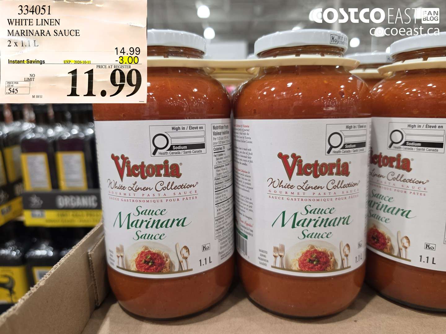 334051 WHITE LINEN MARINARA SAUCE 2 X 1.1 L ($3.00 INSTANT SAVINGS EXPIRES ON 2026-10-11) $11.99