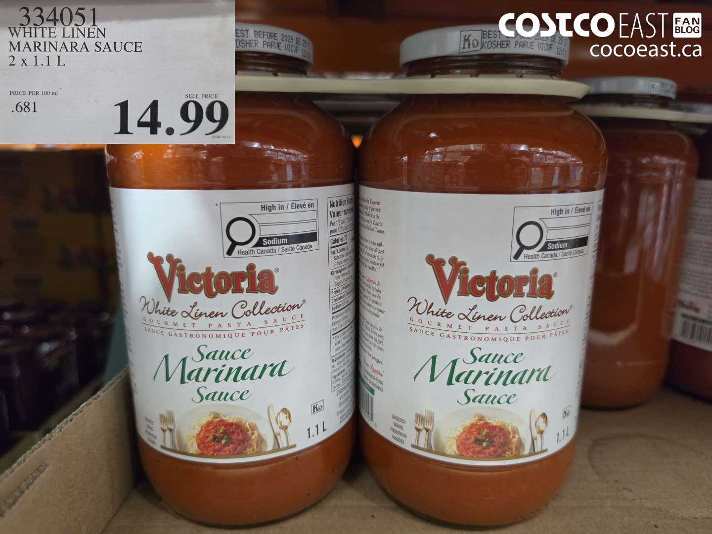 334051 WHITE LINEN MARINARA SAUCE 2 X 1.1 L $14.99