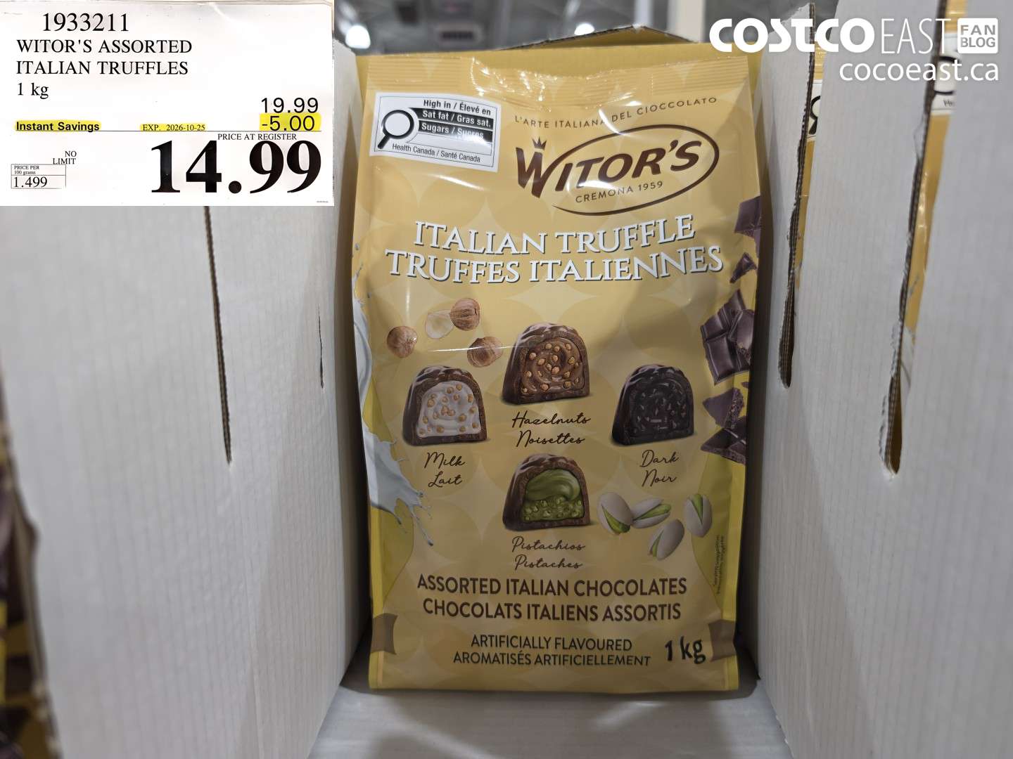 1933211 WITOR'S ASSORTED ITALIAN TRUFFLES 1 KG ($5.00 INSTANT SAVINGS EXPIRES ON 2026-10-25) $14.99