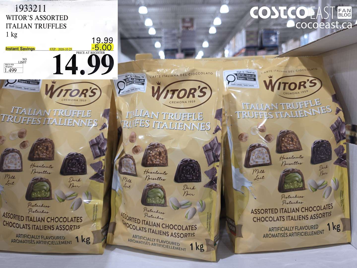 1933211 WITOR'S ASSORTED ITALIAN TRUFFLES 1 KG ($5.00 INSTANT SAVINGS EXPIRES ON 2026-10-25) $14.99