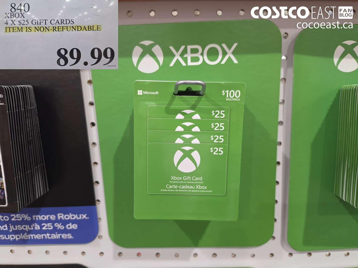 840 XBOX 4 X $25 GIFT CARDS $89.99
