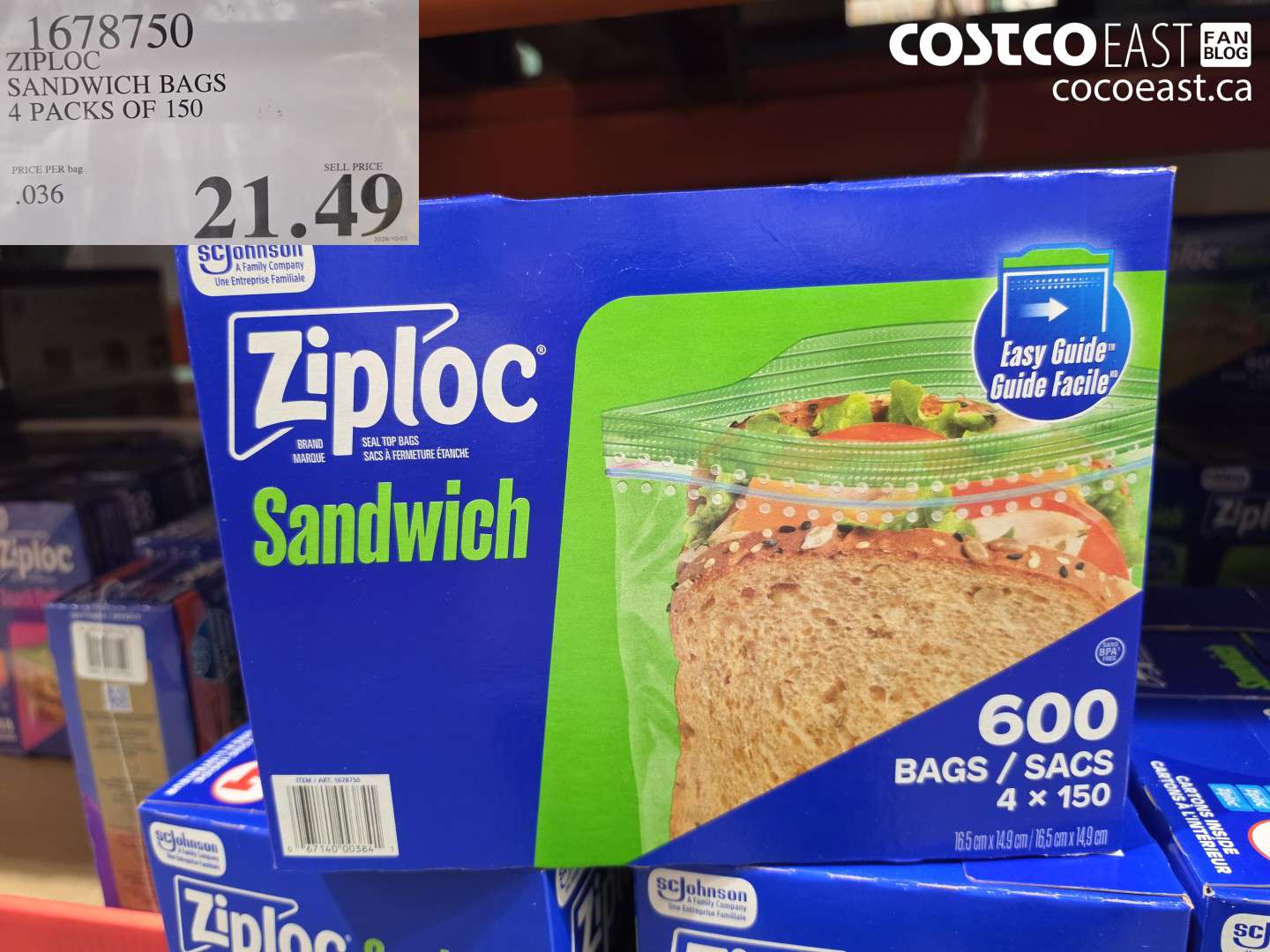 1678750 ZIPLOC SANDWICH BAGS 4 PACKS OF 150 $21.49