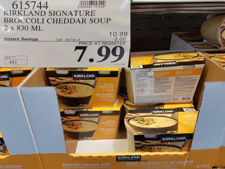 615744 KIRKLAND SIGNATURE BROCCOLI CHEDDAR SOUP 2 x 830 mL 3 00 INSTANT