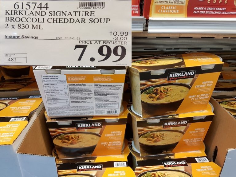 615744 KIRKLAND SIGNATURE BROCCOLI CHEDDAR SOUP 2 x 830 mL 3 00 INSTANT