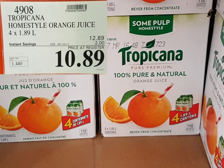 4908 TROPICANA HOMESTYLE ORANGE JUICE 4 X 1 89 L 2 00 INSTANT SAVINGS