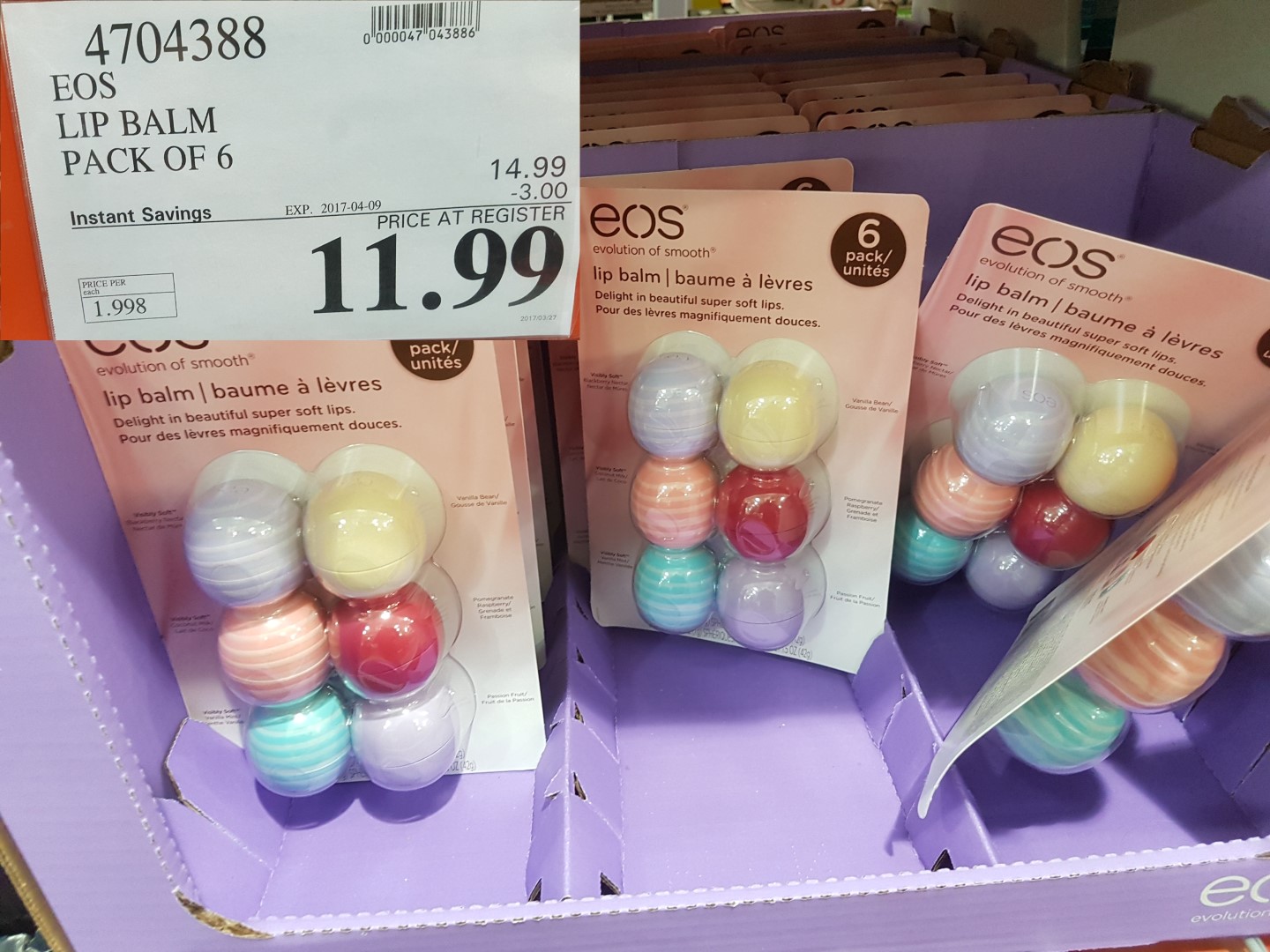 4704388 EOS LIP BALM PACK OF 6 3 00 INSTANT SAVINGS EXPIRES ON 2017 04 
