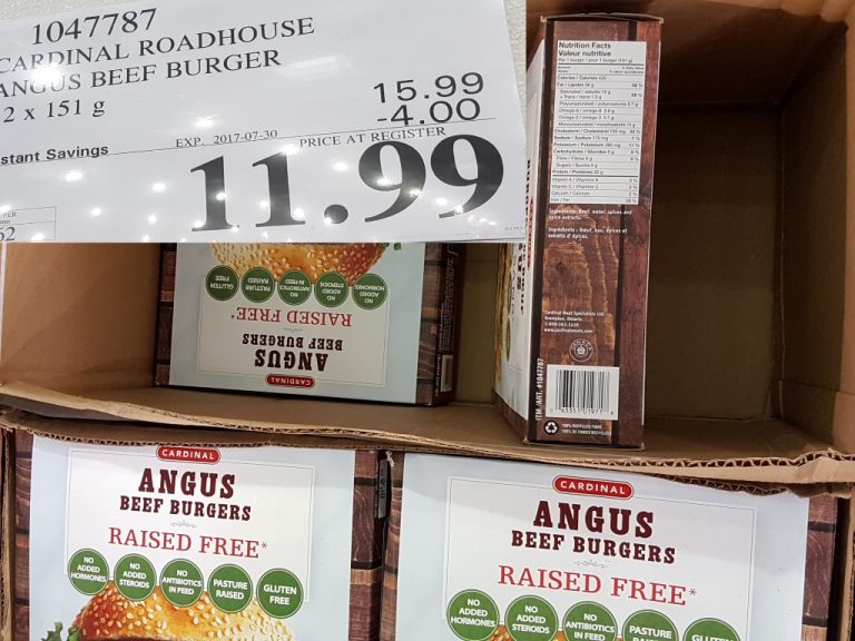 1047787 CARDINAL ROADHOUSE ANGUS BEEF BURGER 12 X 151 G 4 00 INSTANT SAVINGS EXPIRES ON 2017 07