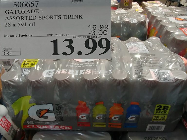 306657 GATORADE ASSORTED SPORTS DRINK 28 x 591 mL 3 00 INSTANT SAVINGS EXPIRES ON 2018 06 17 13