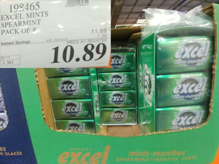 198465 EXCEL MINTS SPEARMINT PACK OF 8 1 00 INSTANT SAVINGS EXPIRES ON 2018 10 21 10 89 Costco