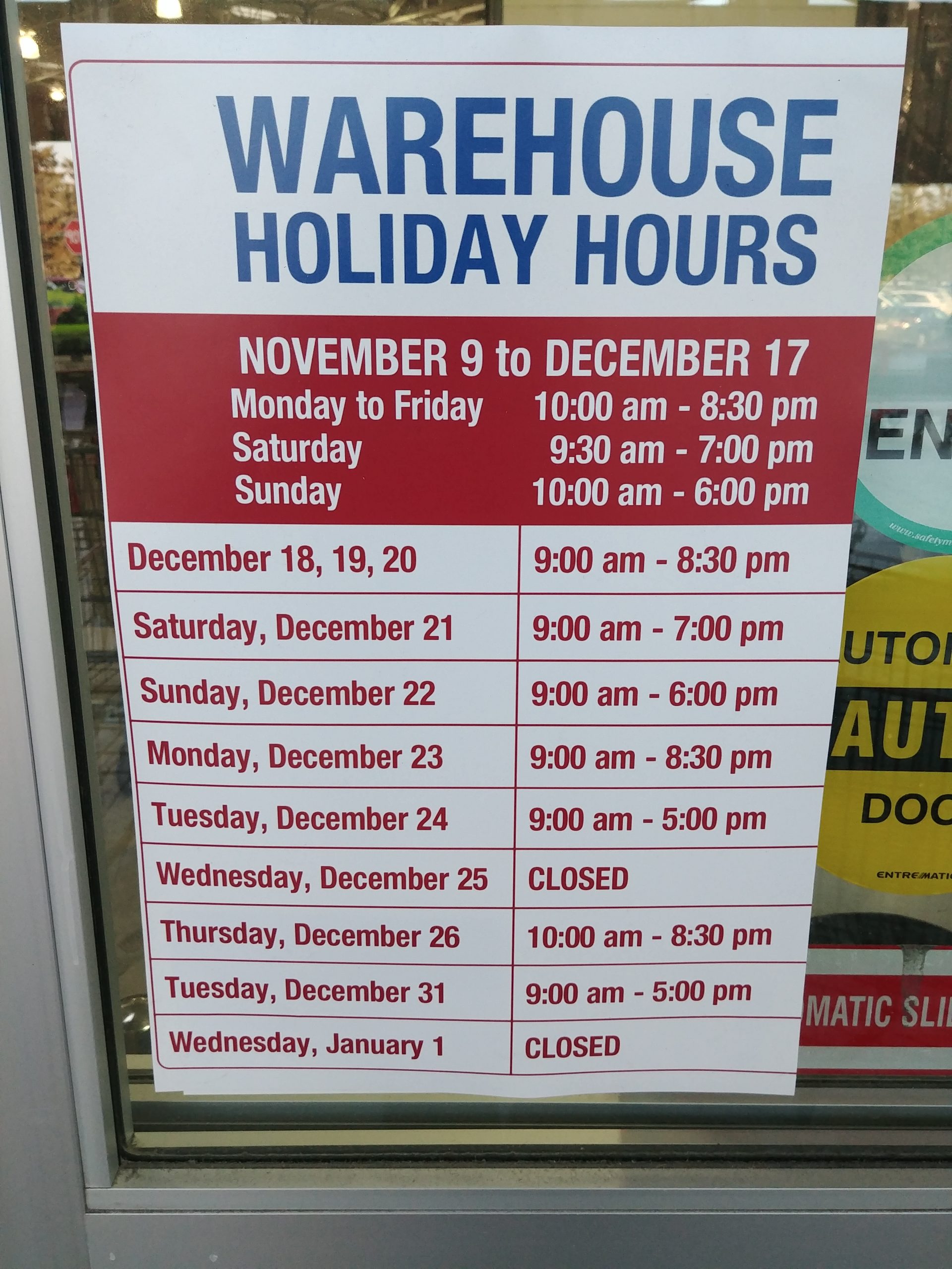 ***Costco Holiday Hours Update, Dec 22nd 2019***