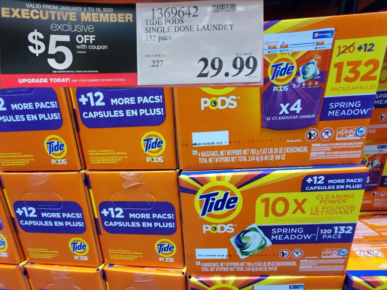 1369642 TIDE PODS SINGLE DOSE LAUNDRY 132 PACS 29 99 Costco East Fan Blog