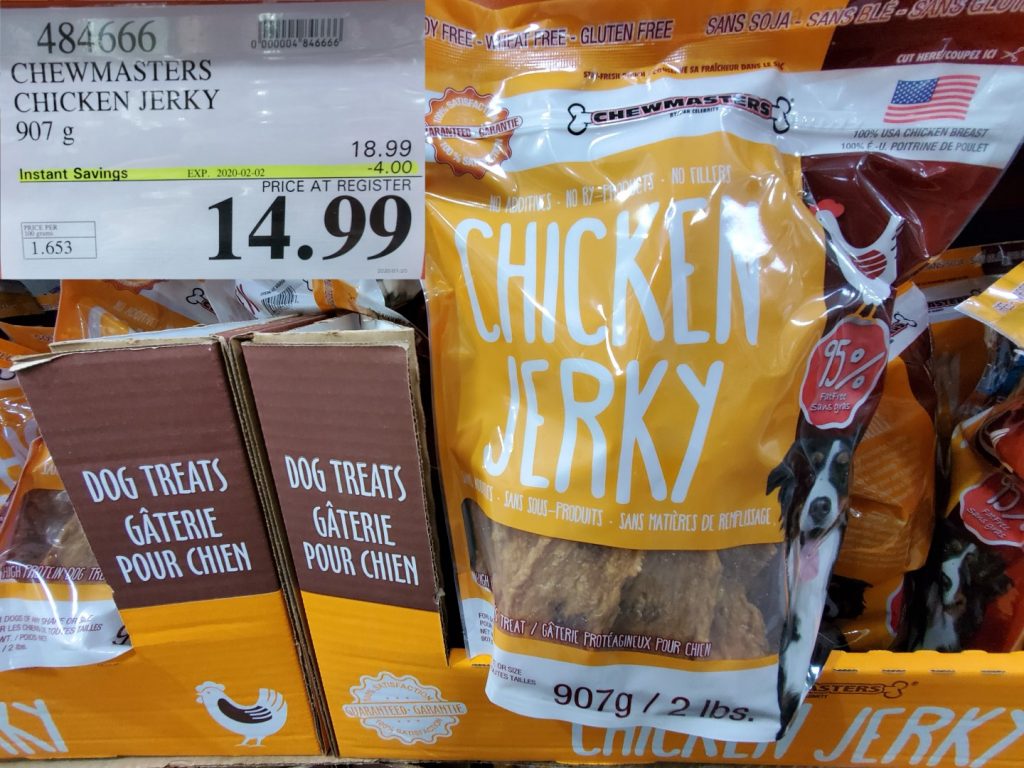484666 CHEWMASTERS CHICKEN JERKY 907 G 4 00 INSTANT SAVINGS EXPIRES ON 2020 02 02 14 99 Costco