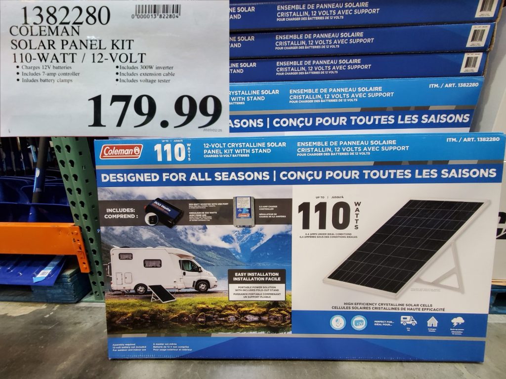 1382280 COLEMAN SOLAR PANEL KIT 100 WATT 12 VOLT 179 99 Costco East Fan Blog