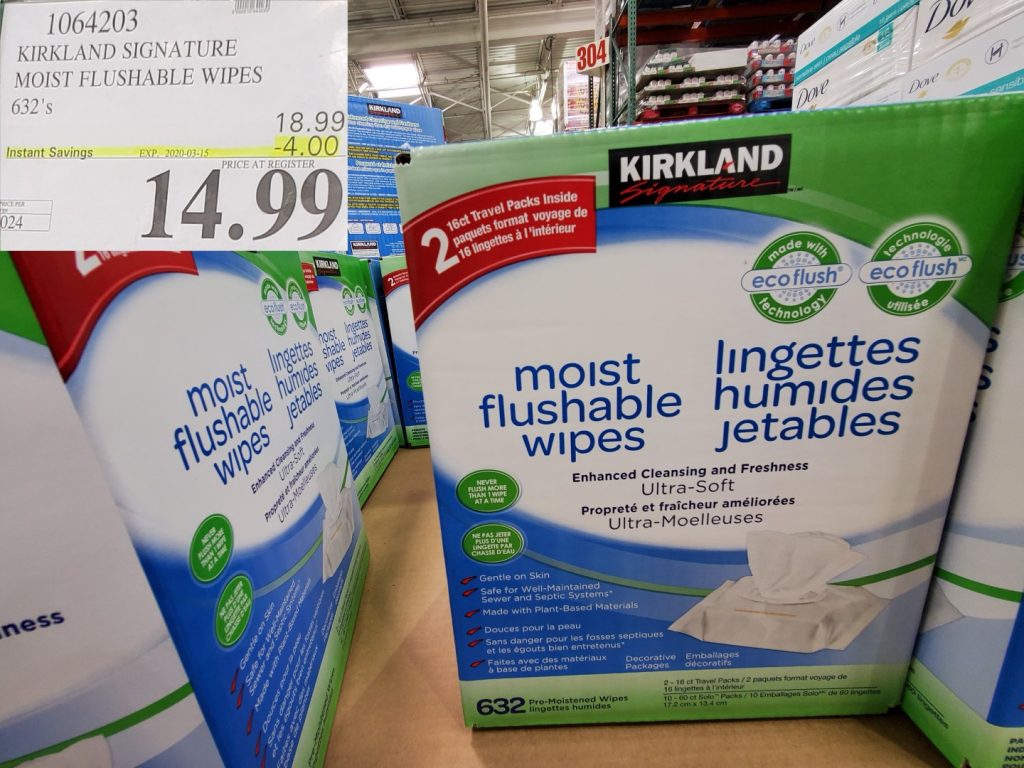 1064203 KIRKLAND SIGNATURE MOIST FLUSHABLE WIPES 632 S 4 00 INSTANT