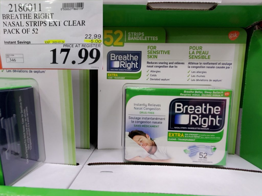 2186011 BREATHE RIGHT NASAL STRIPS EXT CLEAR PACK OF 52 5 00 INSTANT