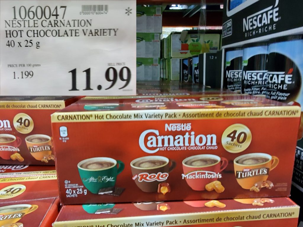 1060047 NESTLE CARNATION HOT CHOCOLATE VARIETY 40 X 25 G 11 99 Costco East Fan Blog