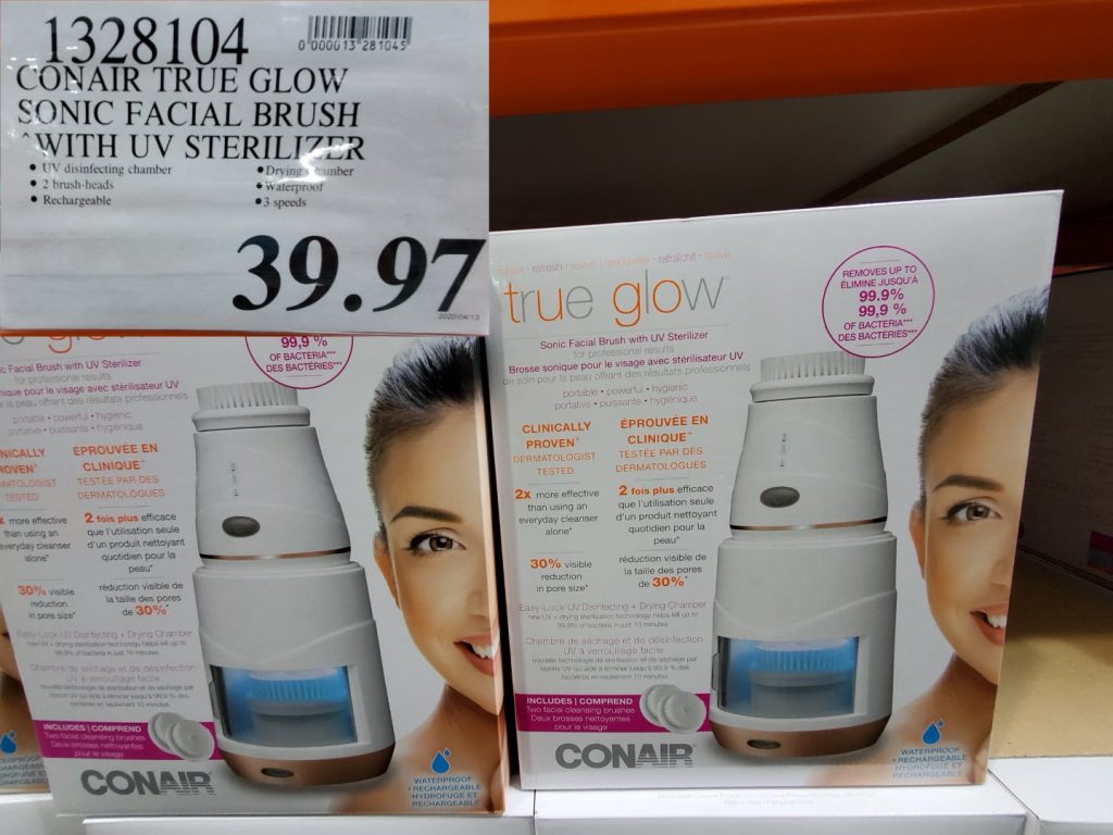 1328104 CONAIR TRUE GLOW SONIC FACIAL BRUSH WITH UV STERILIZER 39 97