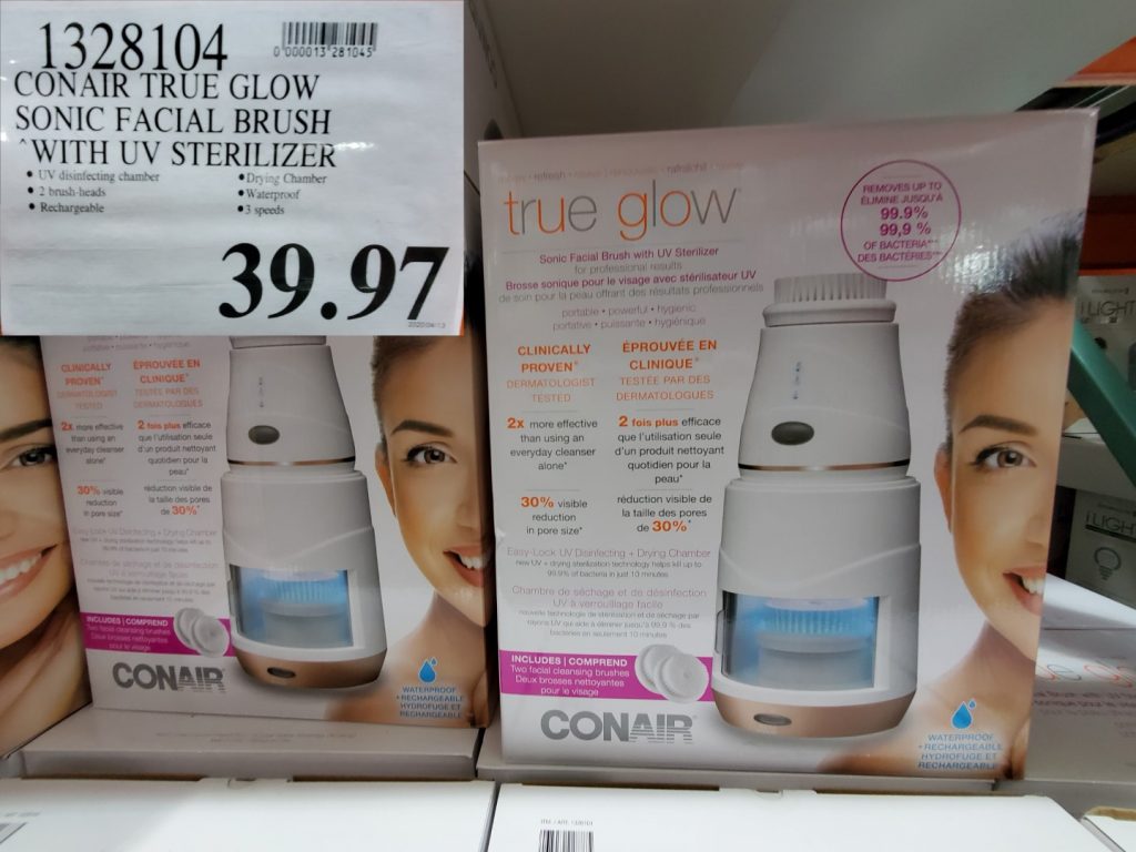 1328104 CONAIR TRUE GLOW SONIC FACIAL BRUSH WITH UV STERILIZER 39 97