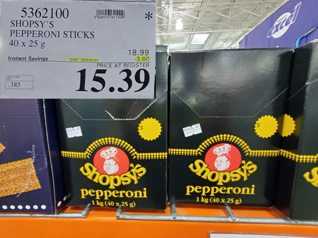 5362100 SHOPSY S PEPPERONI STICKS 40 X 25 G 3 60 INSTANT SAVINGS