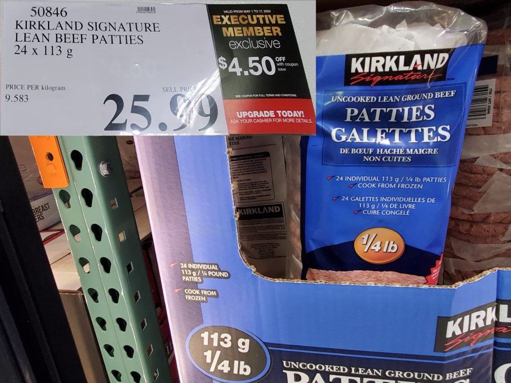 50846 KIRKLAND SIGNATURE LEAN BEEF PATTIES 24 X 113 G 25 99 Costco