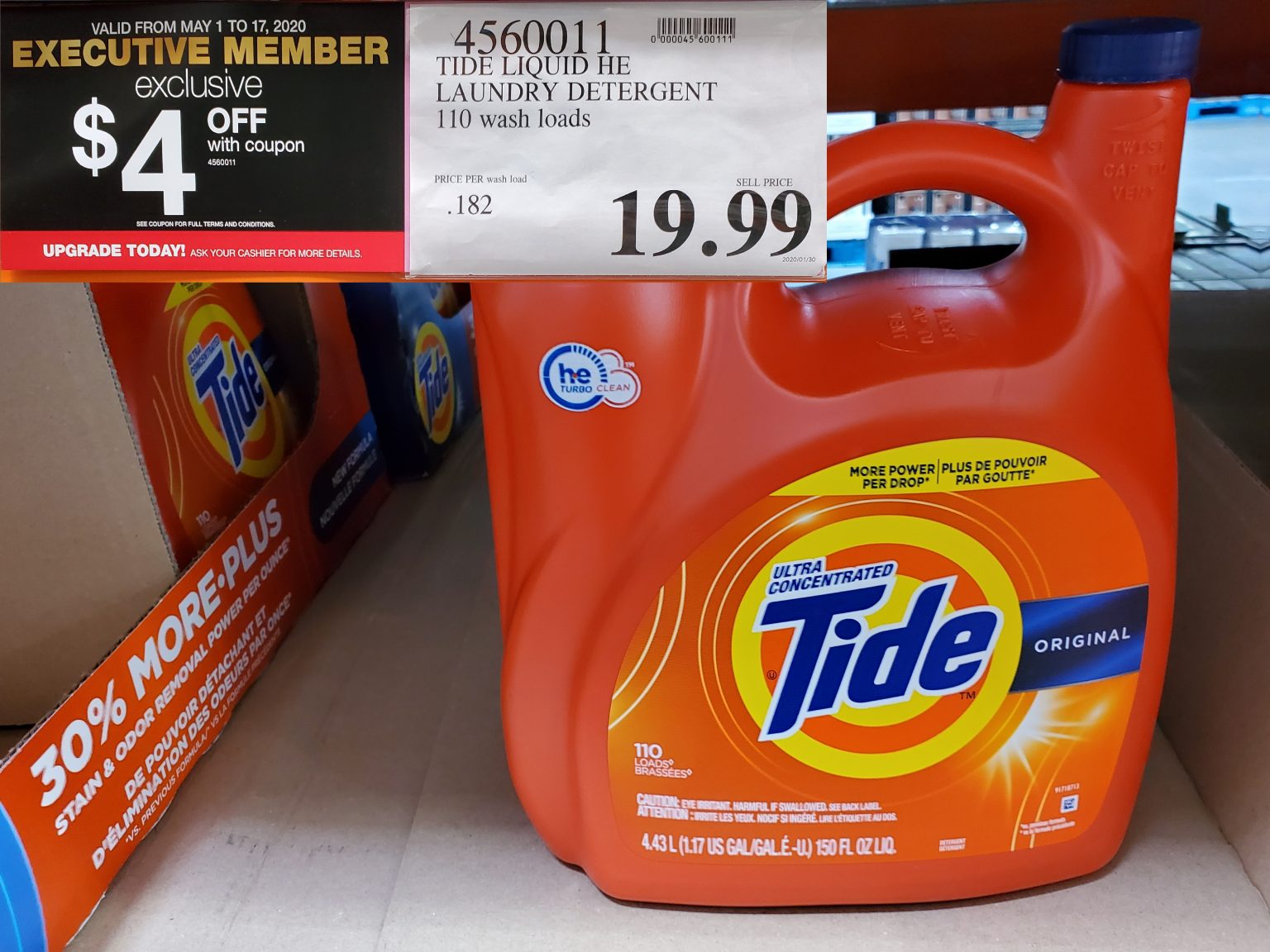 4560011 TIDE LIQUID HE LAUNDRY DETERGENT 110 WASH LOADS 19 99 - Costco ...