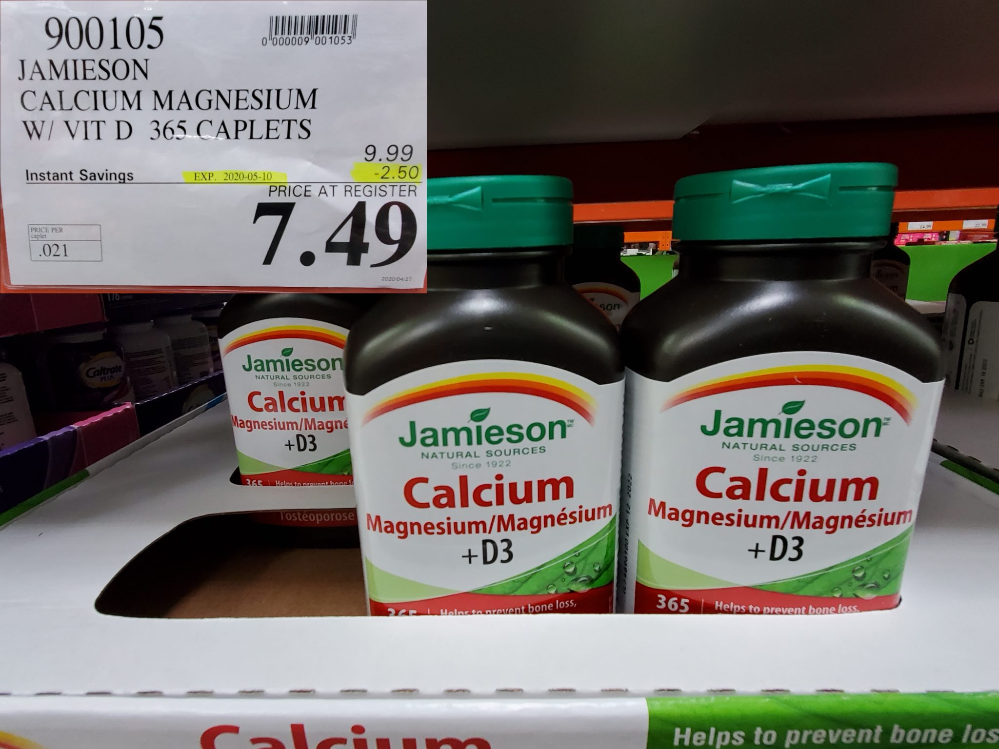 900105 JAMIESON CALCIUM MAGNESIUM W VIT D 365 CAPLETS 2 50 INSTANT