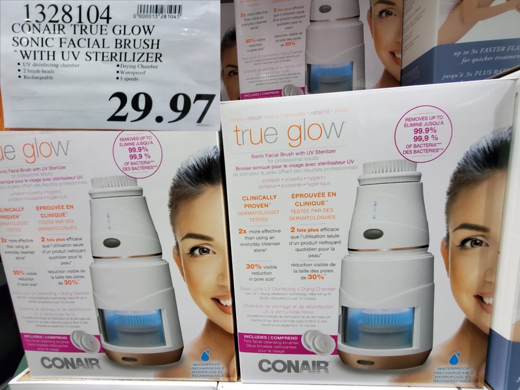 1328104 CONAIR TRUE GLOW SONIC FACIAL BRUSH WITH UV STERILIZER 29 97