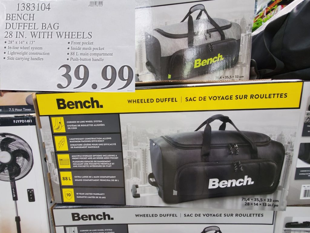 1383104 BENCH DUFFEL BAG 28 IN WITH WHEELS 39 99 Costco East Fan Blog