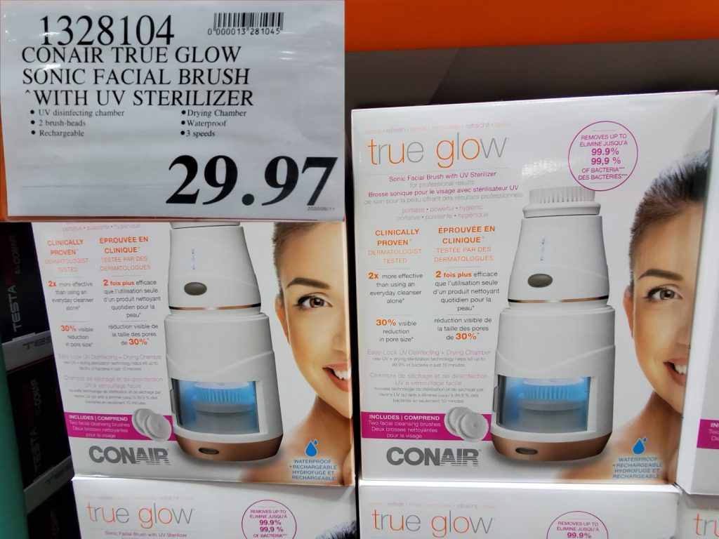 1328104 CONAIR TRUE GLOW SONIC FACIAL BRUSH WITH UV STERILIZER 29 97