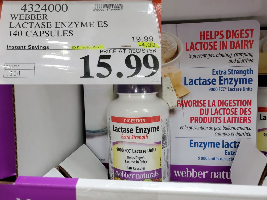 4324000 WEBBER LACTASE ENZYME ES 140 CAPSULES 4 00 INSTANT SAVINGS EXPIRES ON 2020 05 31 15 99