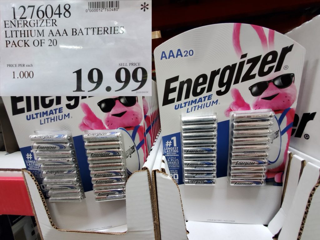 1276048 ENERGIZER LITHIUM AAA BATTERIES PACK OF 20 19 99 Costco East
