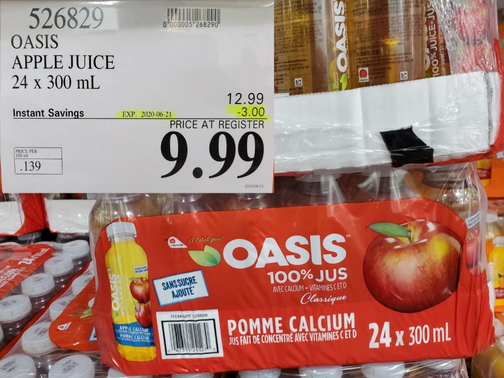 526829 OASIS APPLE JUICE 24 x 300 mL 3 00 INSTANT SAVINGS EXPIRES ON