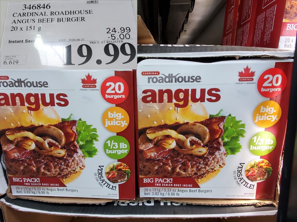 346846 CARDINAL ROADHOUSE ANGUS BEEF BURGER 20 X 151 G 5 00 INSTANT SAVINGS EXPIRES ON 2020 06